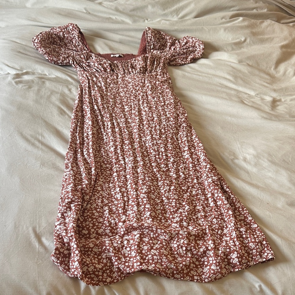 Z Supply Floral Midi Dress - Brown and White